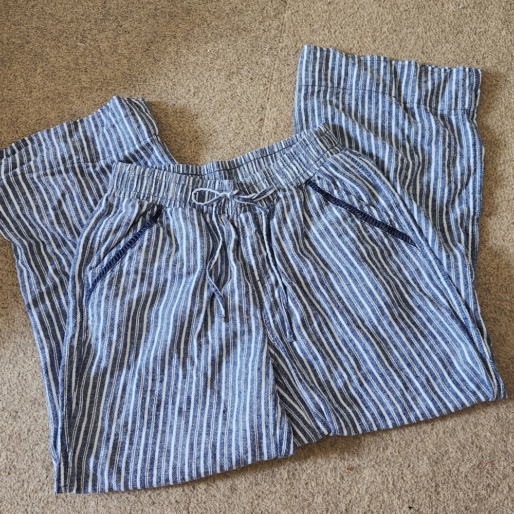 Briggs Navy & White Striped Linen Pants